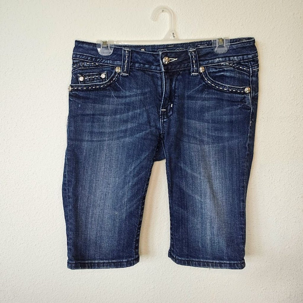 Miss Me Bermuda Denim Stretch Shorts Women Size 29 Distressed Blue